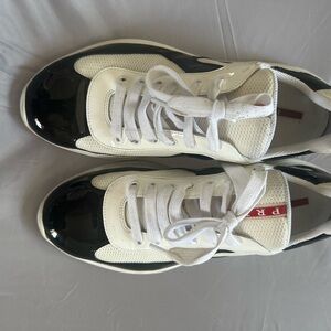 Prada Men's Black and White Lace-Up Sneakers